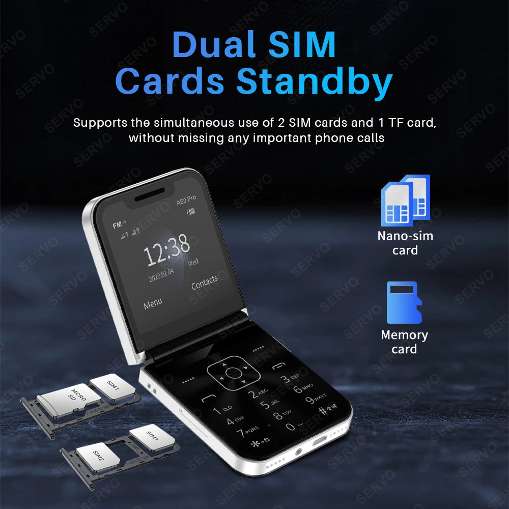 Téléphone Clapet SERVO A50 PRO – 2,4", Dual SIM 2G, Bluetooth, Enregistrement Appels, Type-C – CLEVI Paris