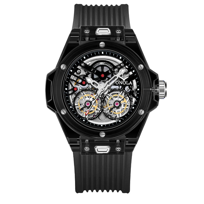 ONOLA ON3835 Montre Homme Automatique Squelette Bracelet Silicone Verre Hardlex 3 ATM Sport Business 6 Coloris – CLEVI Paris