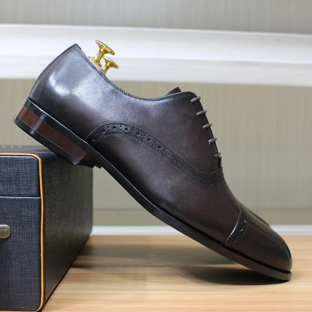 Oxford Cap Toe Homme Cuir de Veau Fait Main – Lacets, Formel Mariage & Bureau, EU 39-46 – CLEVI Paris