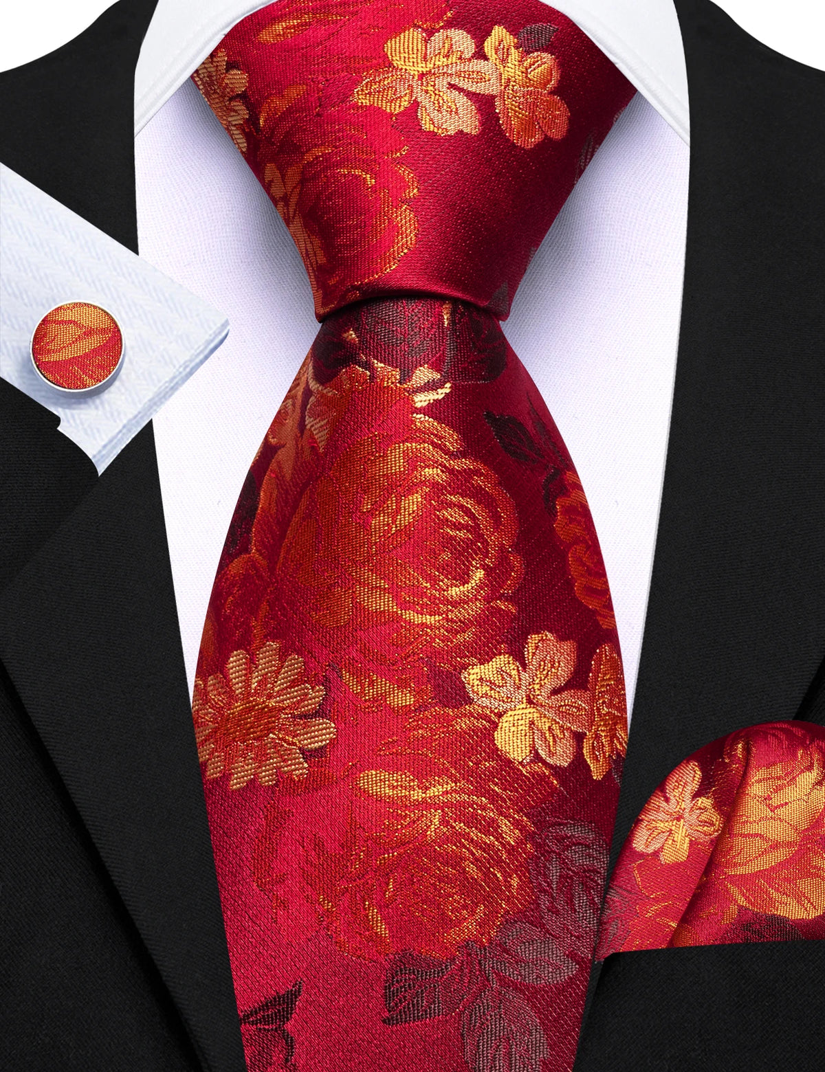 Ensemble cravate homme 3 pièces jacquard floral – CLEVI Paris