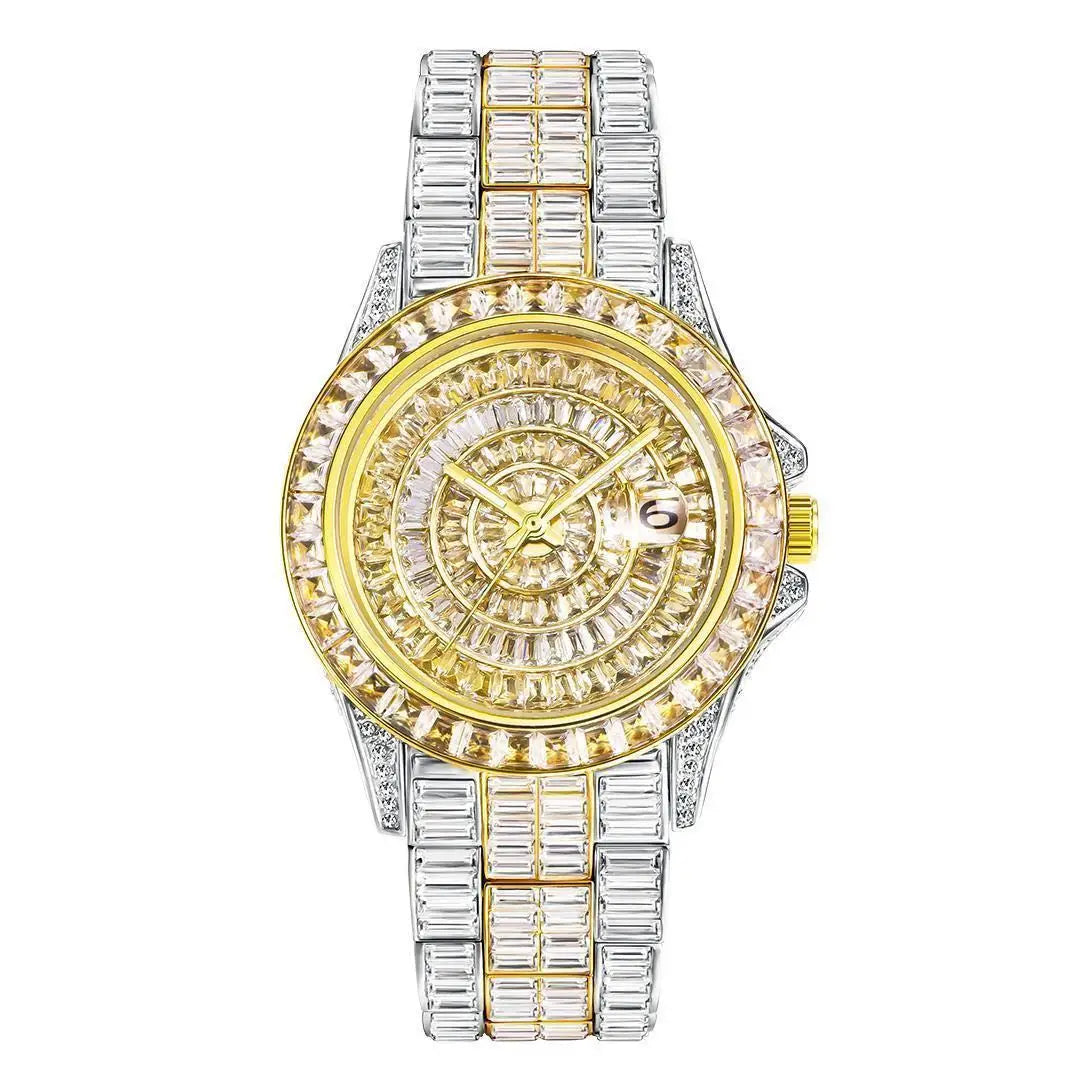 MISSFOX Montre Quartz Homme Iced Out Diamond Hip Hop Acier Saphir Plaqué Or 18K – CLEVI Paris