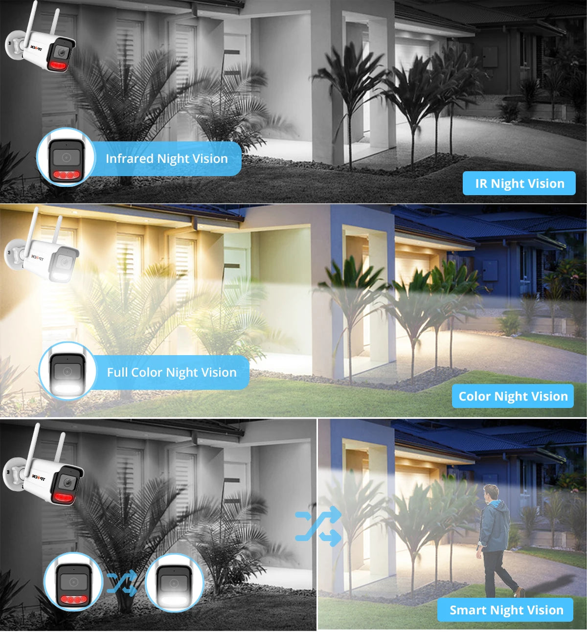 Caméra IP WiFi Extérieure 4K/8MP – Vision Nocturne Couleur, Audio Bidirectionnel, Sirène, IP66, App CamHi – CLEVI Paris