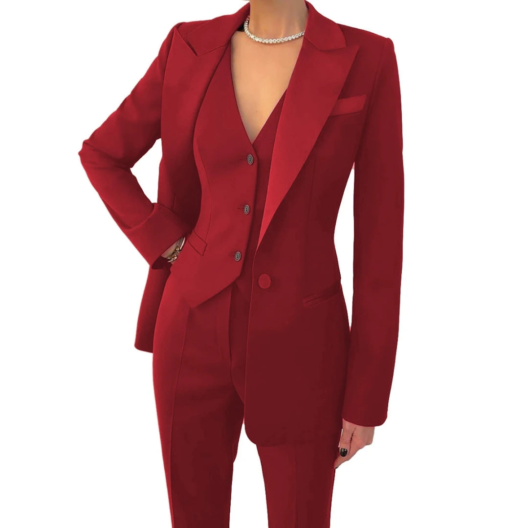 Costume 3 Pièces Femme Veste Gilet Pantalon 17 Coloris Bureau Cérémonie – CLEVI Paris