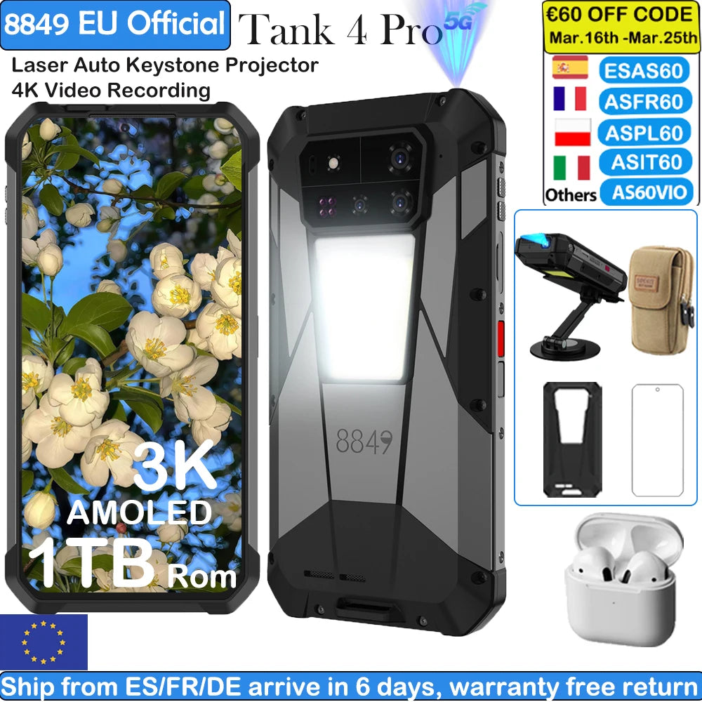 8849 Tank 4 Pro Smartphone Rugged Projecteur DLP 5G Dimensity 8300 3K AMOLED 11600mAh – CLEVI Paris