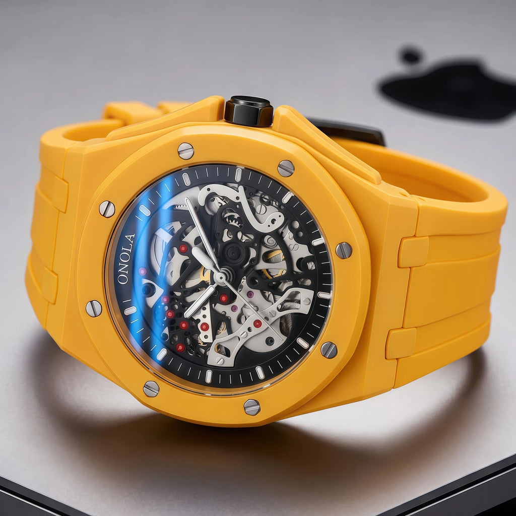 ONOLA ON3834CK Montre Homme Automatique Squelette Bracelet Silicone Verre Hardlex 3 ATM 4 Coloris – CLEVI Paris