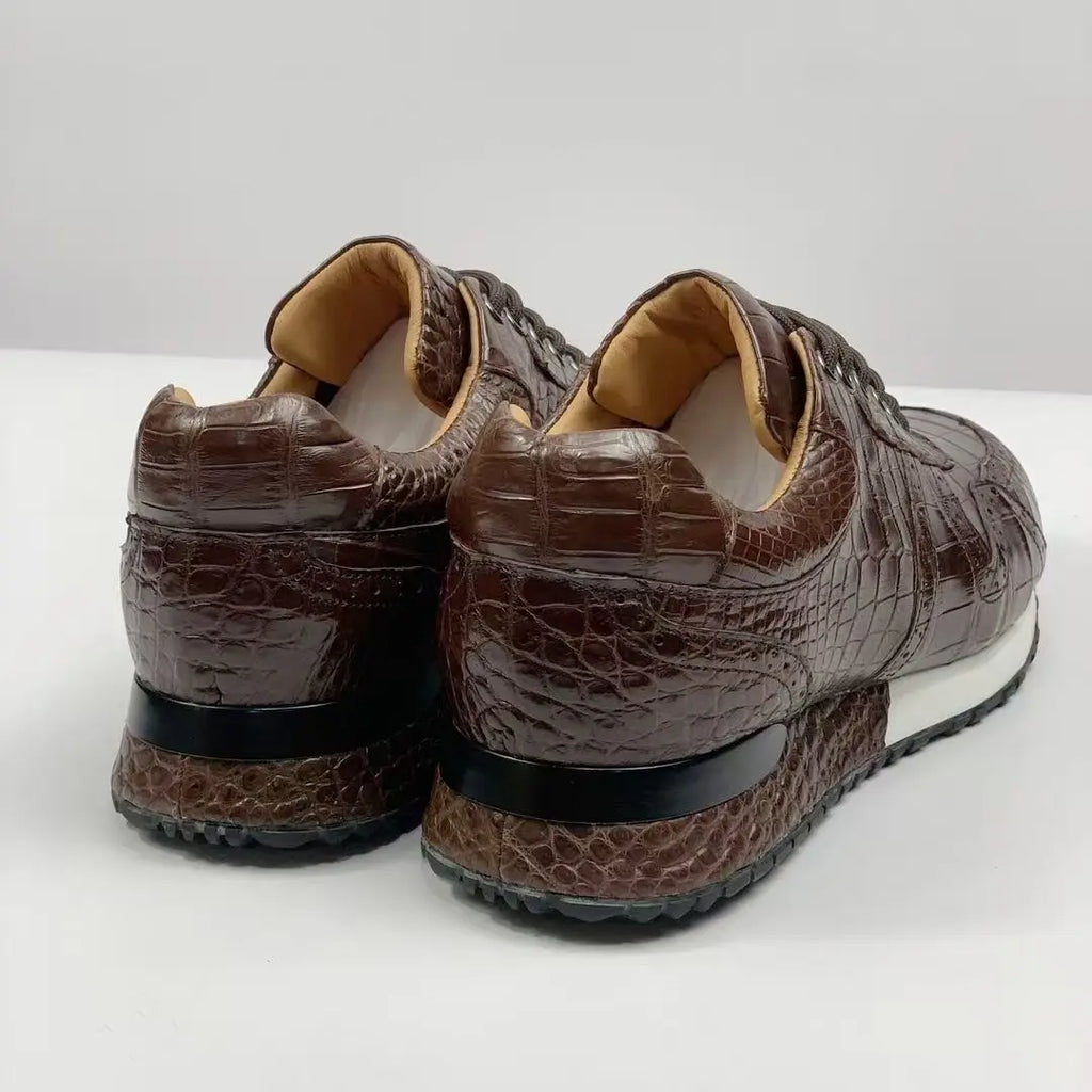Sneakers Cuir Véritable Effet Croco Marron Homme – Bout Rond, Tailles 38-44 – CLEVI Paris