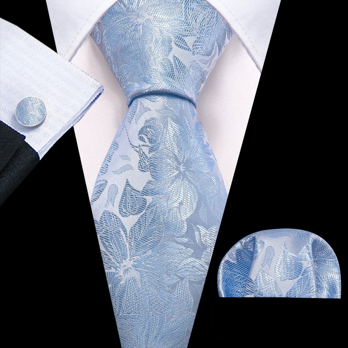 Ensemble cravate homme fleuri, pochette et boutons – CLEVI Paris
