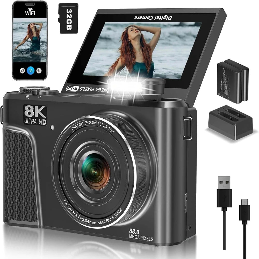 Appareil Photo Vlogging JSAMAZING W300 8K 88MP – Écran 3" Orientable 180°, Zoom 18x, WiFi, Stabilisation Double, YouTube – CLEVI Paris