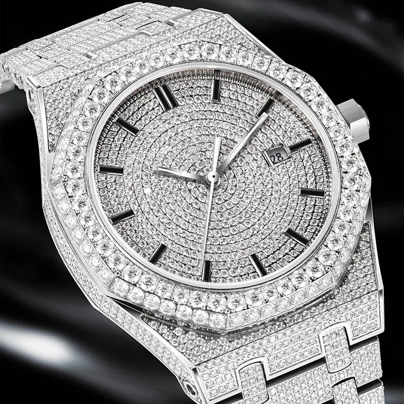 Montre Homme PINDU – Moissanite Full Diamond, Mécanique Automatique, Acier Inoxydable, Calendrier, Étanche 3 ATM – CLEVI Paris