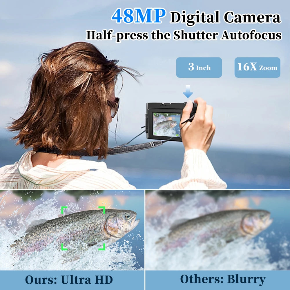 Appareil Photo Compact 4K 48MP MELCAM – Écran 3" Rabattable 180°, Autofocus, Anti-Flou, Flash