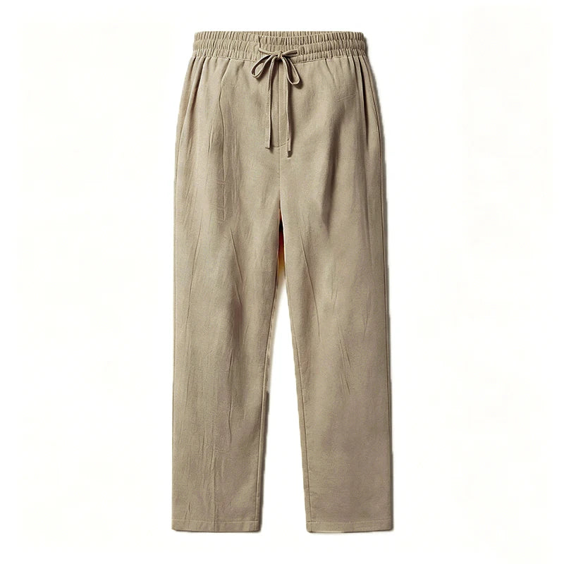 Pantalon Lin Homme Coupe Droite Ample Taille Élastique Cordon Léger Respirant Casual Plage Bureau Beige Noir Blanc – CLEVI Paris