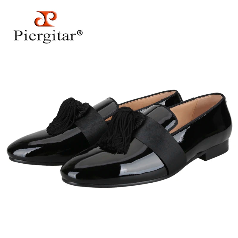Mocassins Homme Cuir Verni Noir Franges Slip-On Respirant Semelle Cuir Mariage Soirée US 4-17 Piergitar – CLEVI Paris