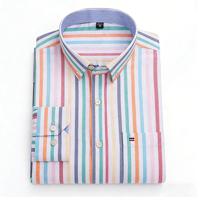 Chemise Oxford Homme Manches Longues Rayée Casual 100% Coton – Tailles 38-47 – CLEVI Paris