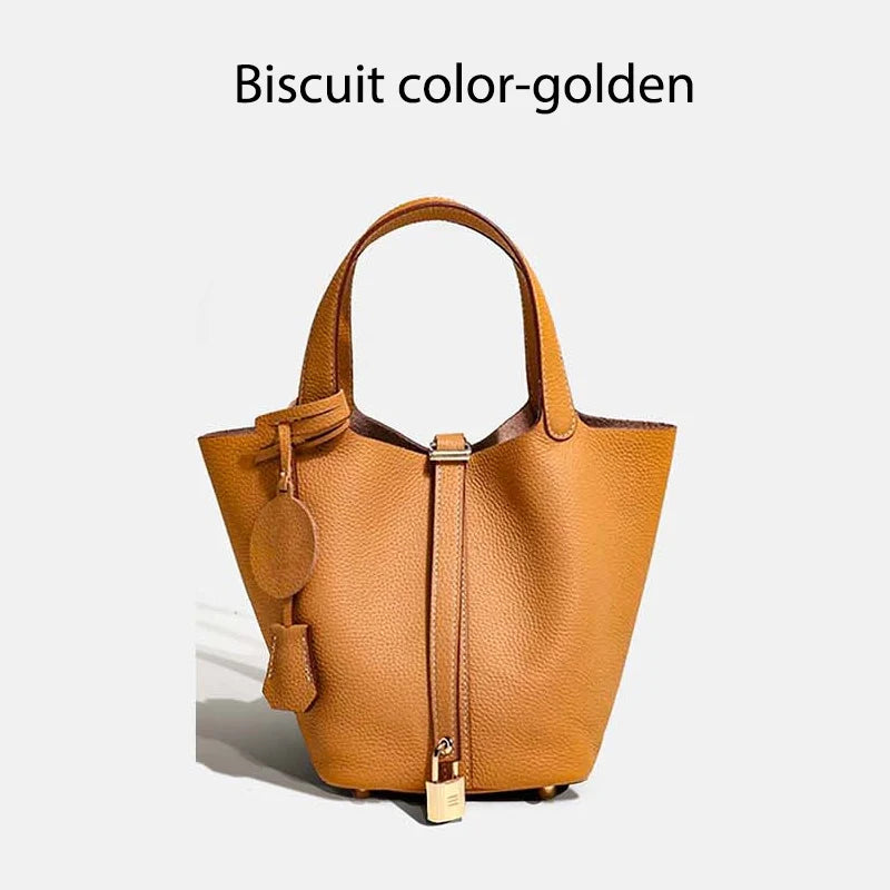 Sac Seau Femme Cuir Véritable TOGO Cadenas & Foulard Décoratif – CLEVI Paris
