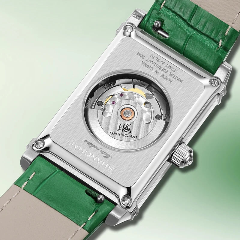 Shanghai Watch 22MT Montre Automatique Femme Rectangulaire Saphir Cuir 25x41mm – CLEVI Paris