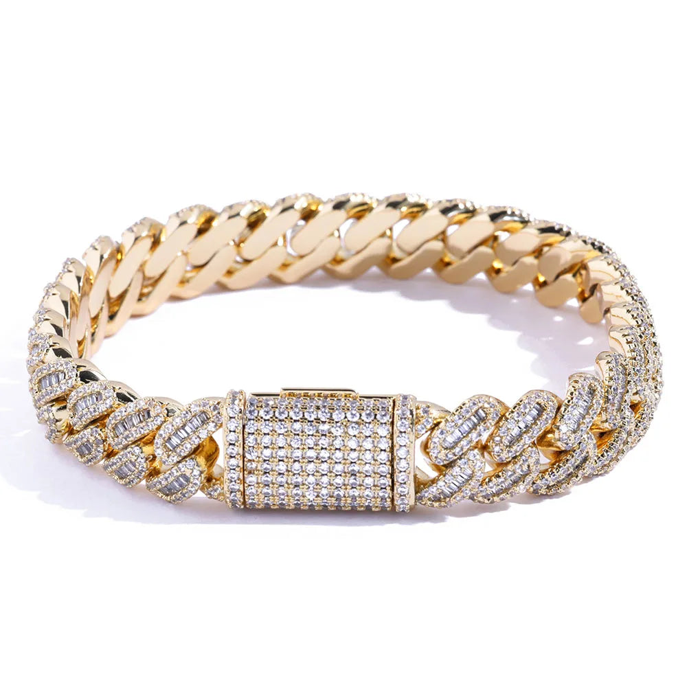 Chaîne Cubaine ESKEEM Hip Hop Iced Out Zircon 5A Baguette 12-15mm Or Argent Collier Bracelet – CLEVI Paris