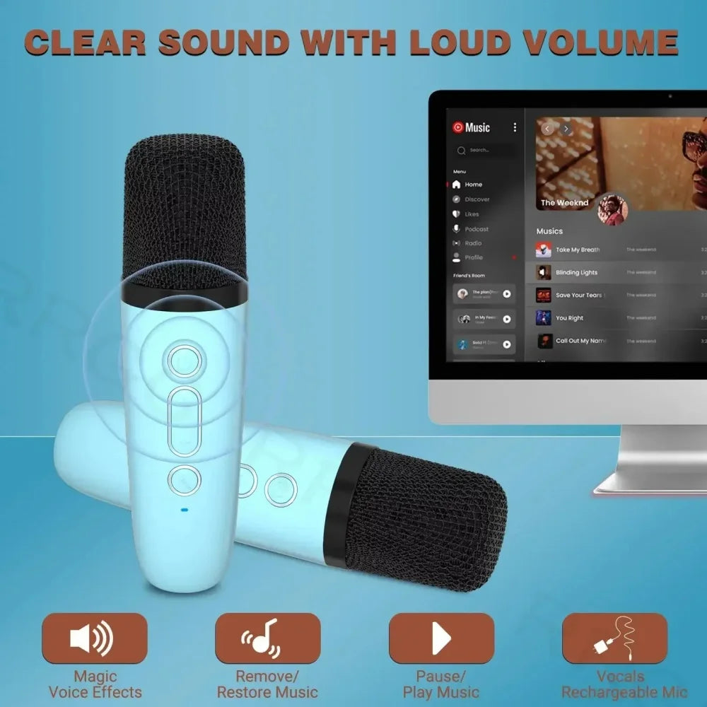 Machine Karaoké Portable Bluetooth Enceinte & 1-2 Micros Sans Fil – CLEVI Paris