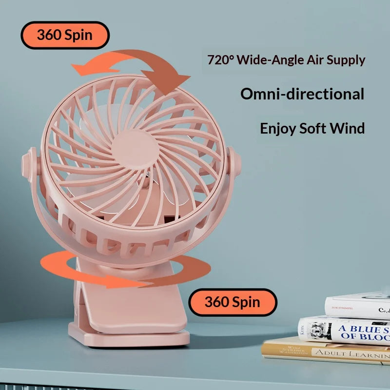 Mini Ventilateur à Pince Rechargeable USB 720° Veilleuse Intégrée — CLEVI Paris