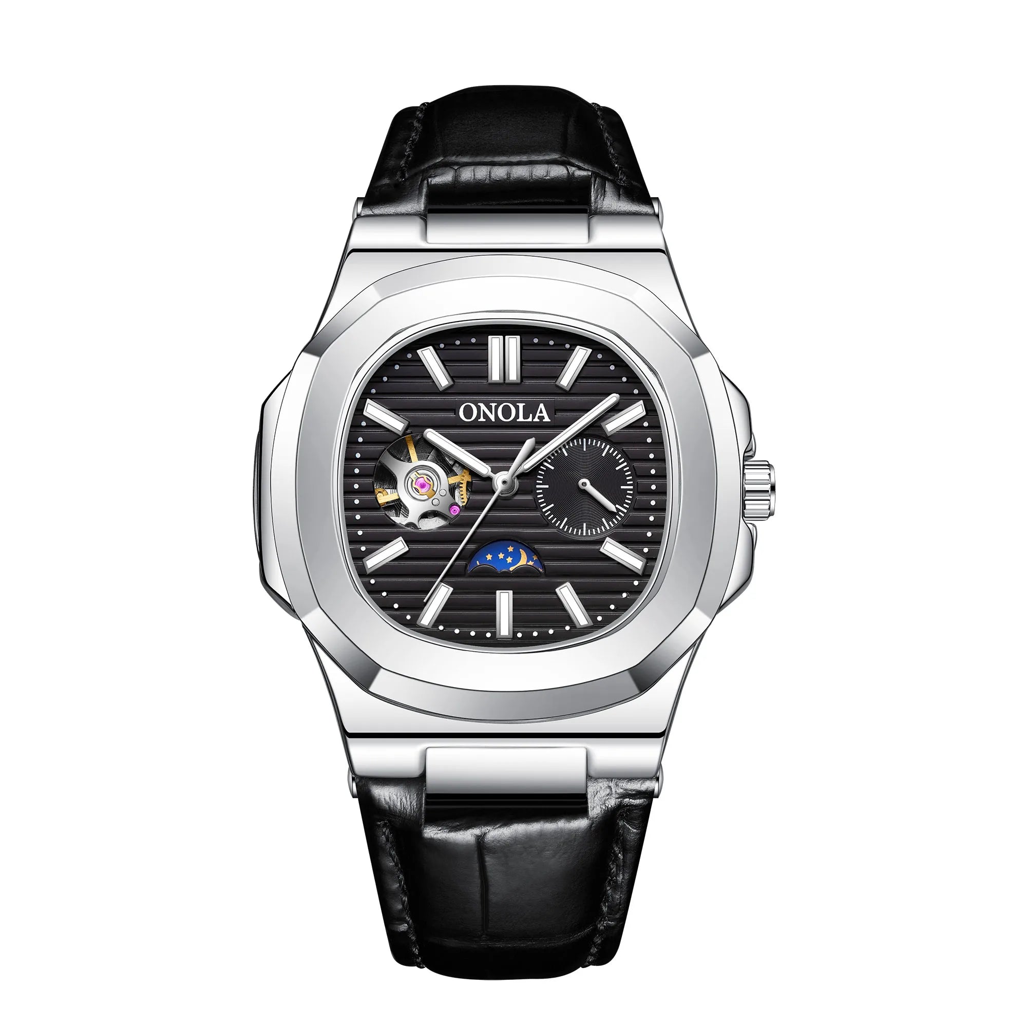 Montre ONOLA ON3855 – Mécanique Automatique Squelette, Aiguilles Lumineuses, Bracelet Cuir, Étanche 3 ATM – CLEVI Paris