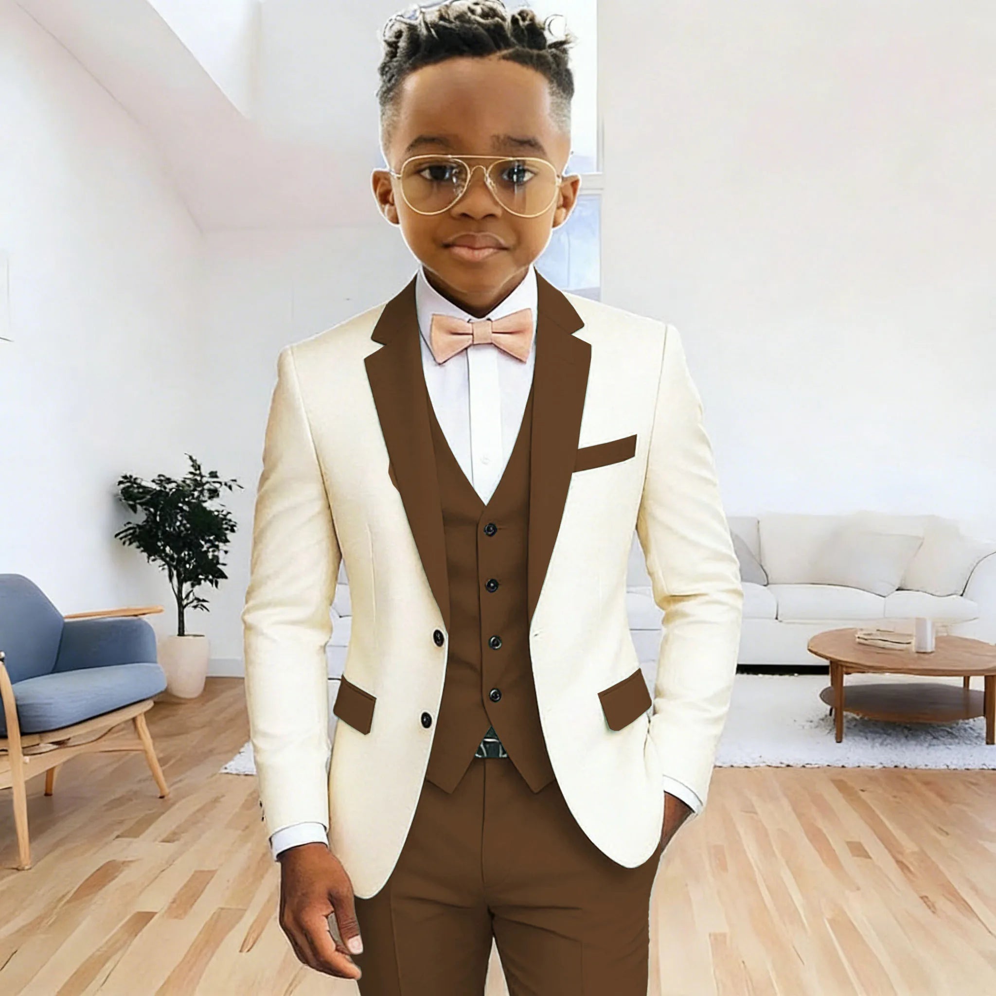 Costume 3 Pièces Garçon | Veste + Gilet + Pantalon | Mariage Cérémonie 2-16 Ans