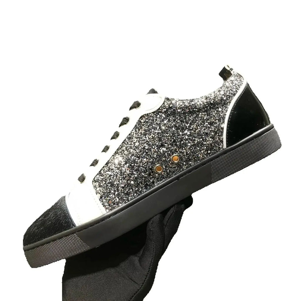 Sneakers Basses Cuir Véritable Noir Brillant Rivets Semelle Rouge Homme – Tailles 35-48 – CLEVI Paris