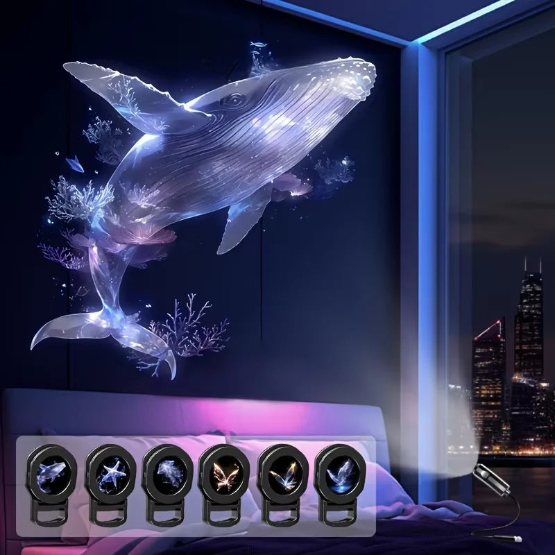 Veilleuse Projecteur LED USB – Motifs Océan (Baleine, Méduse, Étoile de Mer)
