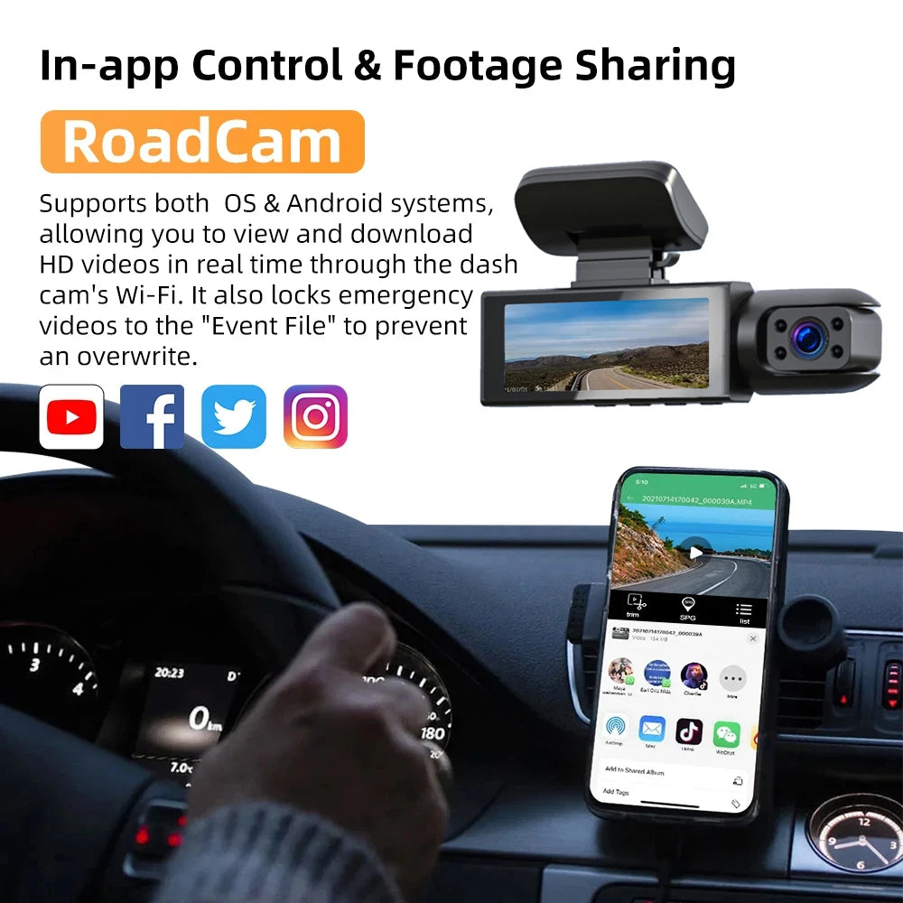 Dashcam WiFi 1080p Double Objectif – Vision Nocturne IR, G-Sensor, Grand Angle 170°, App Framefox – CLEVI Paris