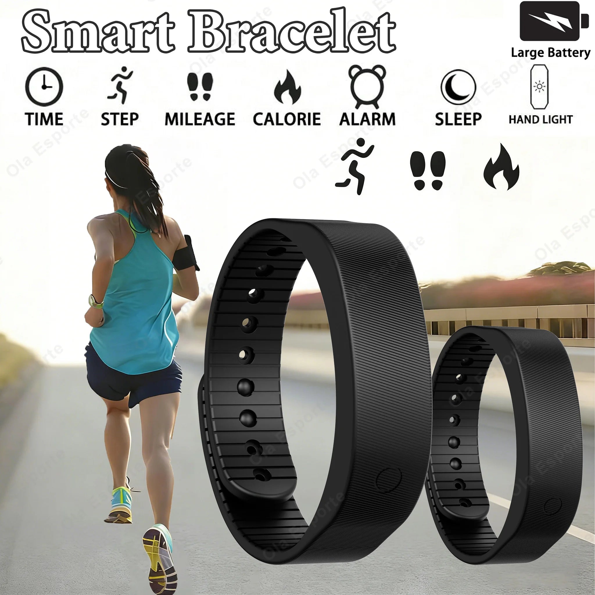 Bracelet Connecté Ola Esporte HT30 — LED 1.46", Podomètre, Sommeil, Alarme Vibrante, Étanche | CLEVI Paris