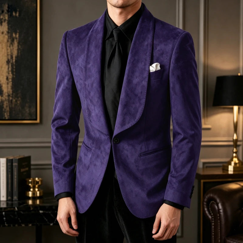 Blazer homme effet suédé 1 bouton à col châle – CLEVI Paris