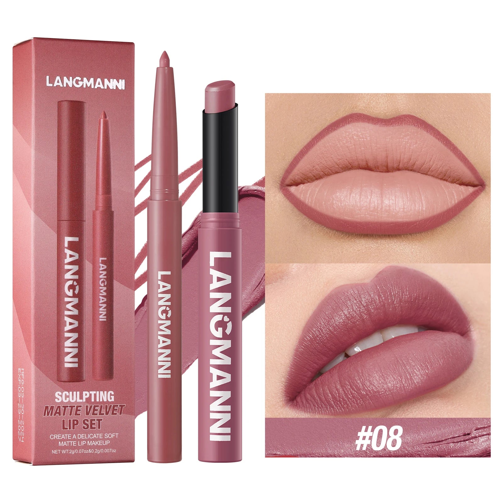 Rouge à Lèvres 2-en-1 Contour & Couleur Imperméable – Longue Tenue Sans Bavure