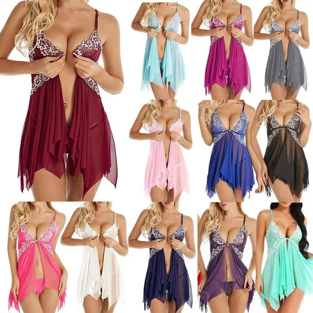 Nuisette Babydoll Dentelle Mesh Transparent Sexy Femme Lingerie de Nuit 12 Coloris S-XL – CLEVI Paris
