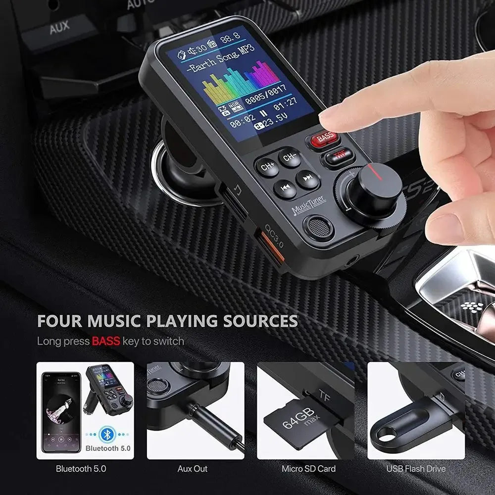 Transmetteur FM Bluetooth Voiture – Charge Rapide QC3.0, Écran LED, Micro Mains-Libres, Basses/Aigus, Bluetooth 5.0