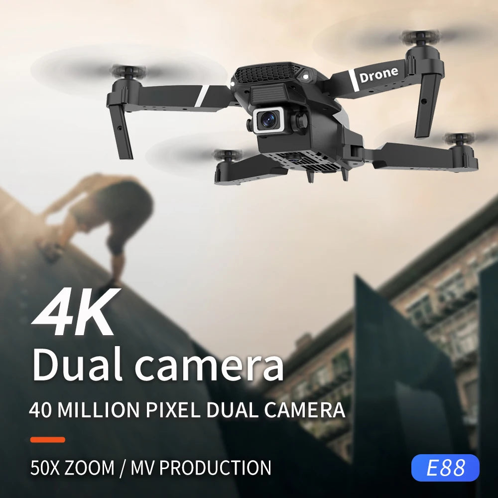 Mini Drone Pliable E88 PRO – FPV WiFi, Maintien d'Altitude, Mode Sans Tête & Vol en Trajectoire – CLEVI Paris
