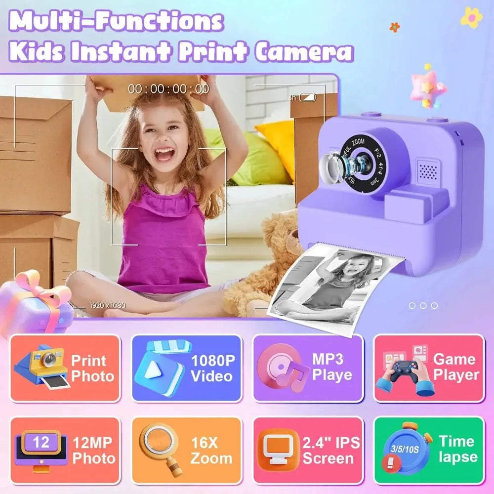 Appareil Photo Instantané Enfant 48MP – Impression Thermique, Écran 2.4", Vidéo 1080P
