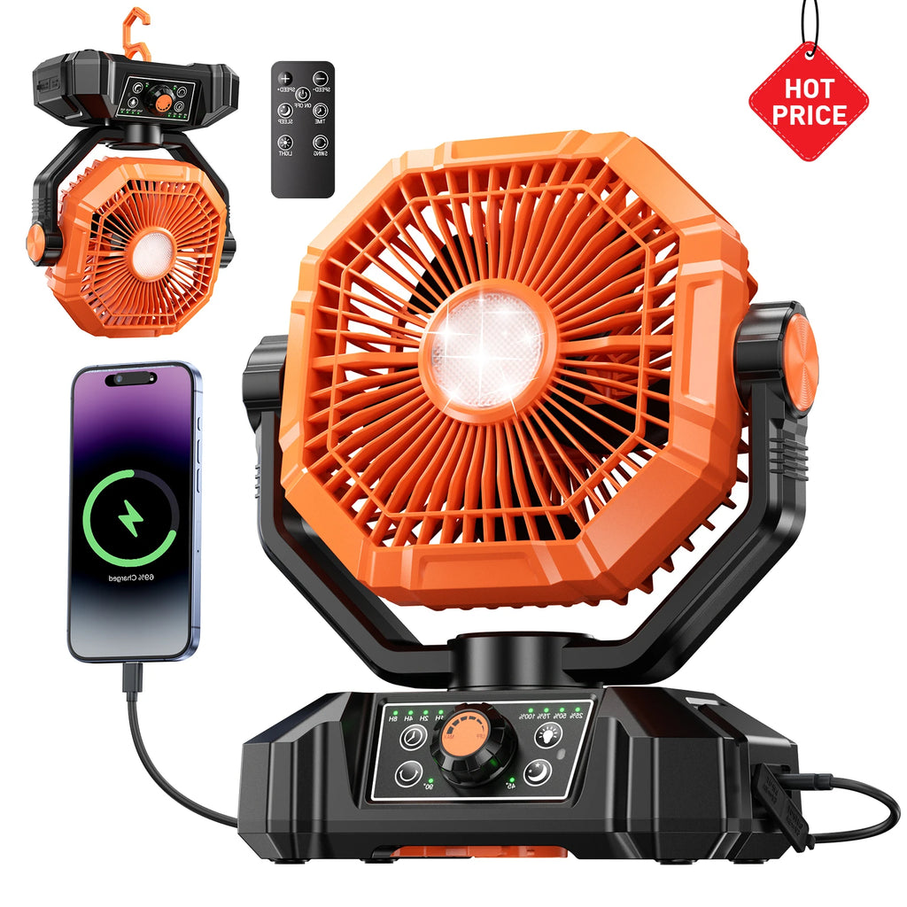 Ventilateur de camping 20000 mAh, LED, télécommande – CLEVI Paris