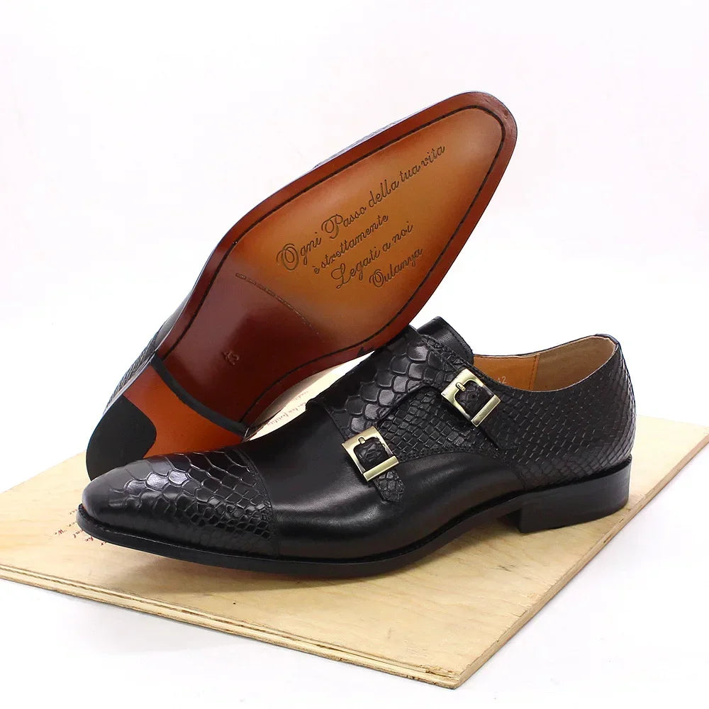 Chaussures Habillées Homme Cuir Véritable Felix Chu – Monk Strap Double Boucle Imprimé Python – CLEVI Paris