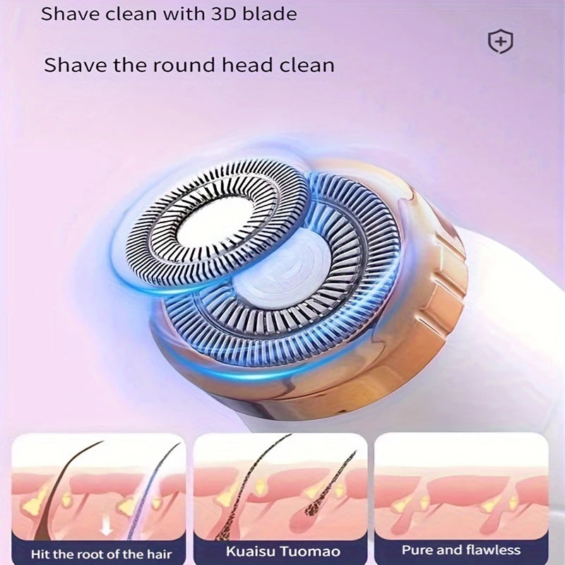Rasoir Électrique Femme Étanche – Épilation Indolore Bikini, Aisselles, Jambes & Visage – Violet / Blanc / Bleu