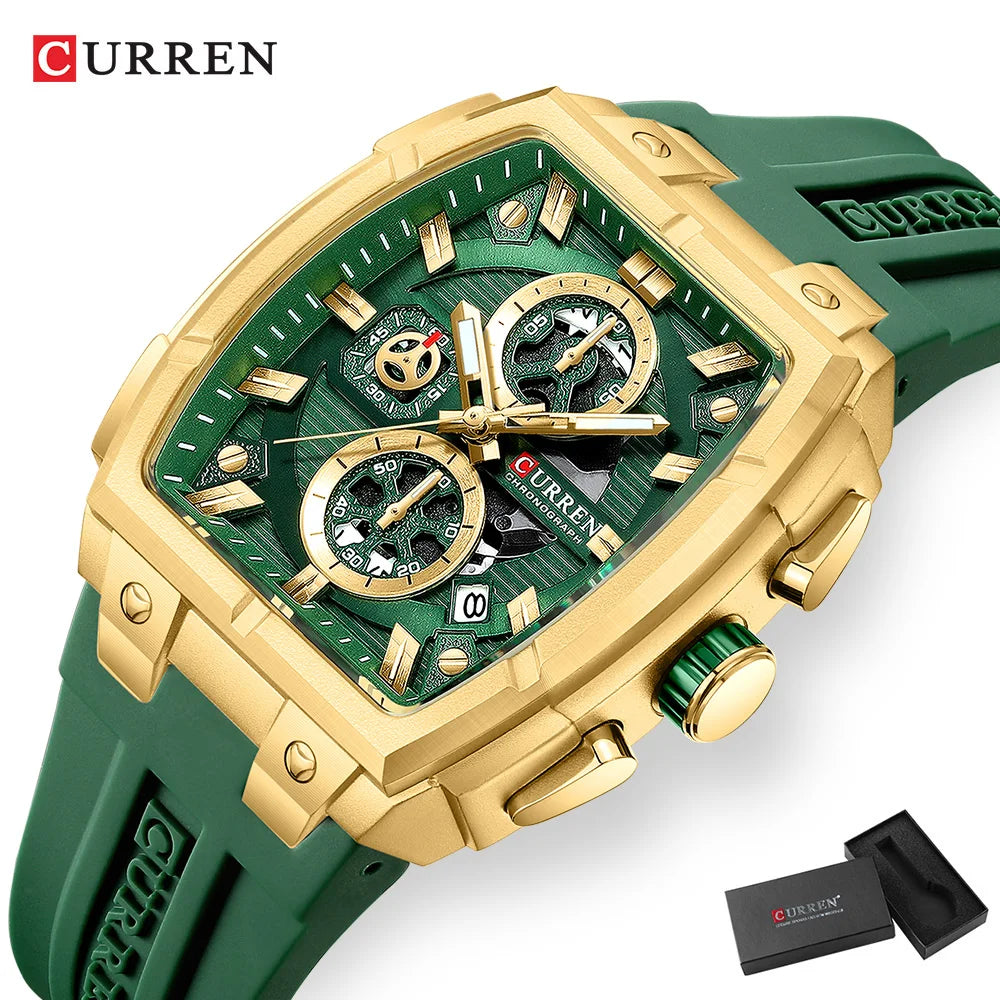 Montre Quartz Homme CURREN 8488 – Chronographe Vintage, Bracelet Silicone & Écrin Inclus
