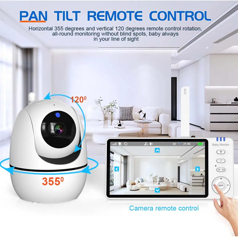 Babyphone Vidéo 5 Pouces PTZ 1080P Vision Nocturne Détection Pleurs Température – CLEVI Paris