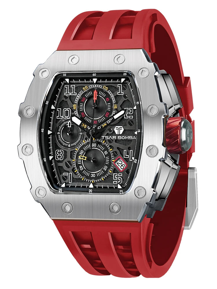 Montre Quartz Homme TSAR BOMBA TB-8204 Tonneau Saphir Chronographe – CLEVI Paris