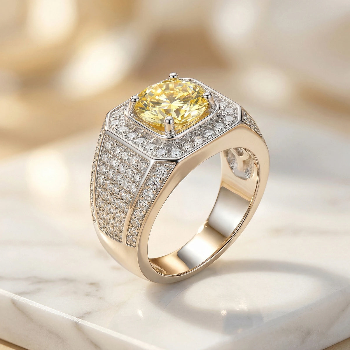 Bague Homme Moissanite Jaune 2CT Argent 925 Or – CLEVI Paris