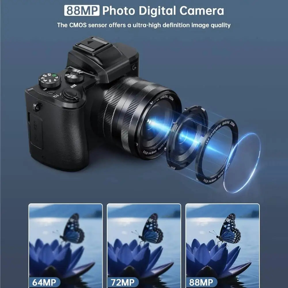 Appareil Photo Numérique 8K AMORUS – Double Objectif Sony 88MP, Autofocus, WiFi, Stabilisation 6 Axes, Écran Tactile 3,2" – CLEVI Paris