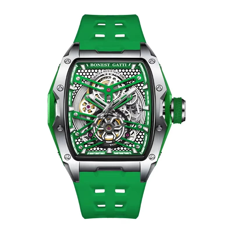 Montre BG5502 – Automatique Tonneau 46 mm, Cadran Squelette, Verre Saphir, Aiguilles Lumineuses, Étanche 50 ATM – CLEVI Paris