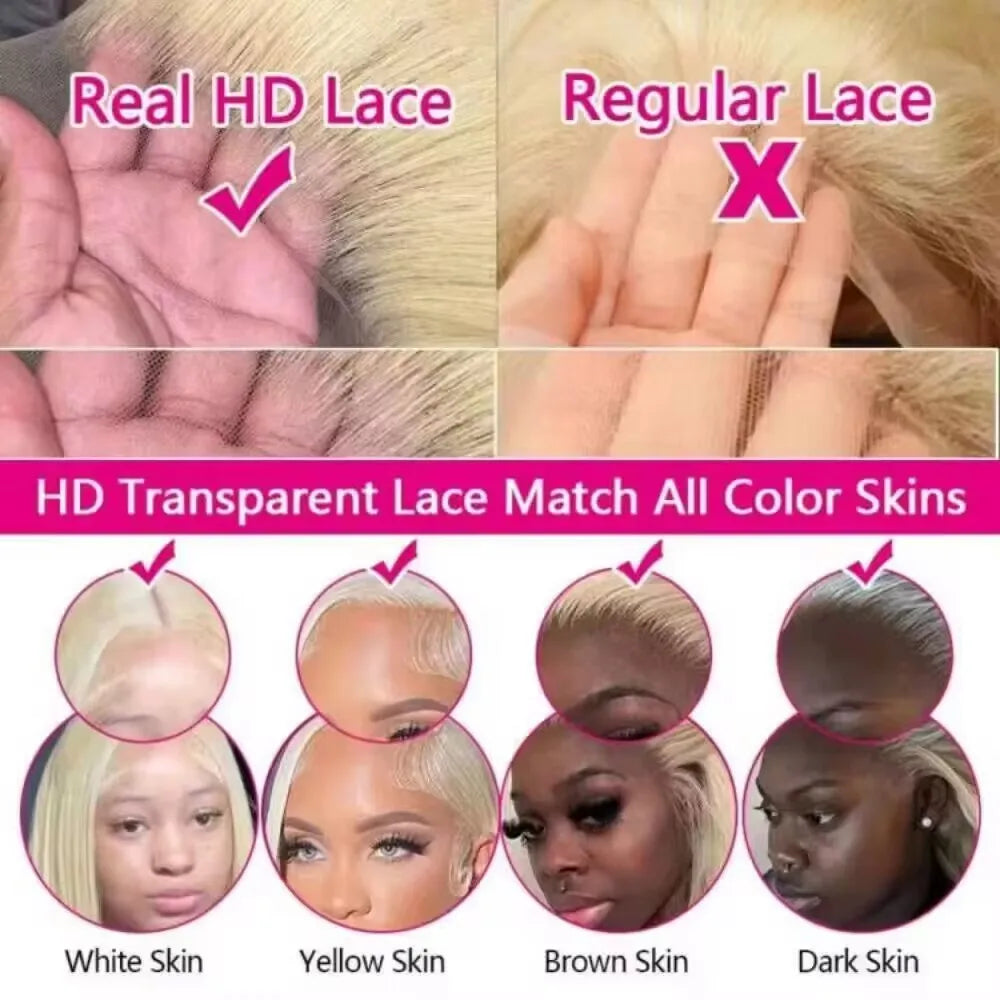 Perruque Straight 613 Blond Miel HD Lace 13x4 13x6 Glueless 100% Cheveux Humains 18-46 Pouces – CLEVI Paris