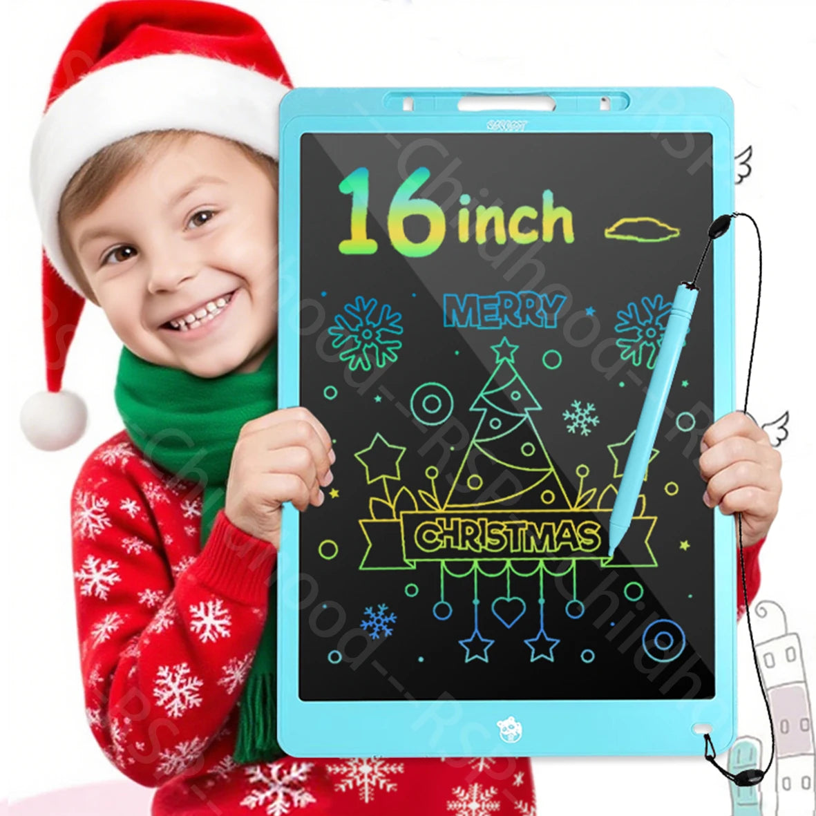 Tablette LCD Écriture 16" Couleur – Ardoise Numérique Effaçable, Jouet Éducatif, Certifiée CE – CLEVI Paris