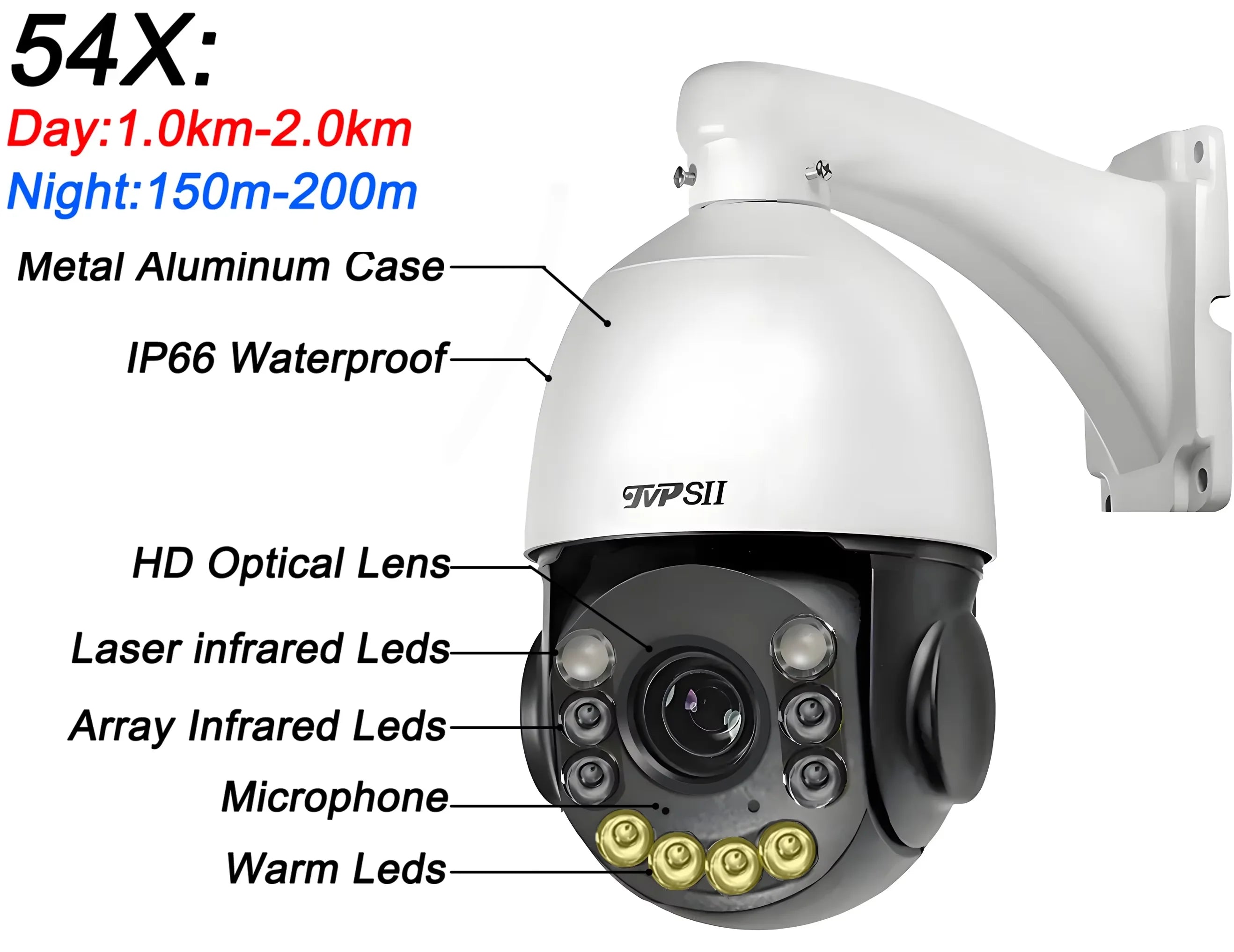 Caméra PTZ Speed Dome 4K 8MP Zoom Optique 54x – Laser IR 200m Vision Nocturne Couleur WiFi – CLEVI Paris