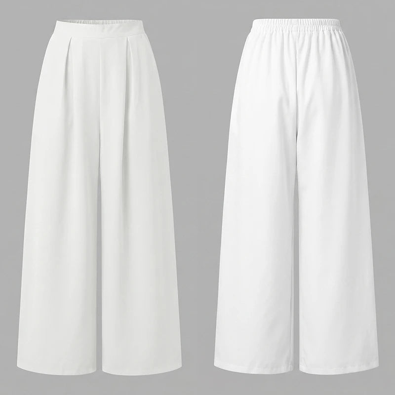 Pantalon Femme Taille Haute Élastique Plis Inversés Jambe Large Bureau Casual – CLEVI Paris