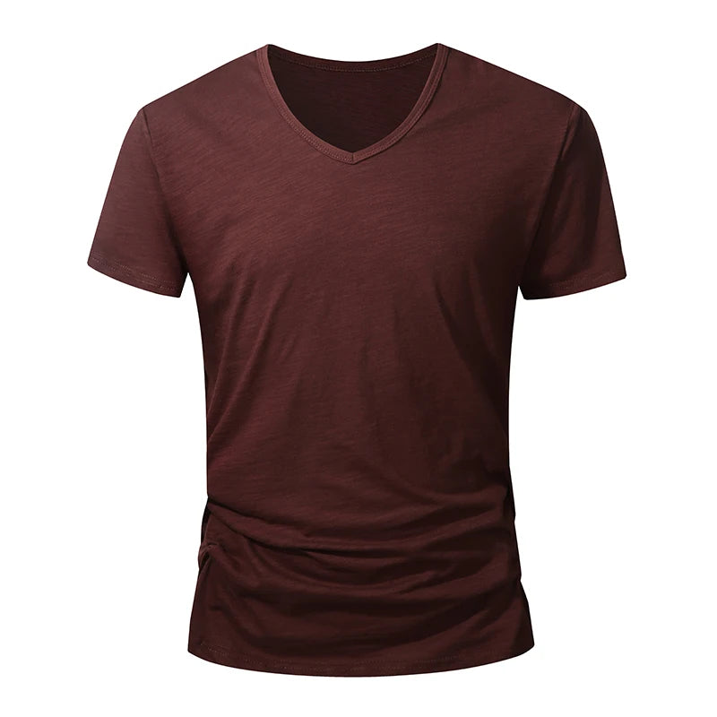 T-Shirt Homme 100% Coton Col V – Manches Courtes, Doux, Casual