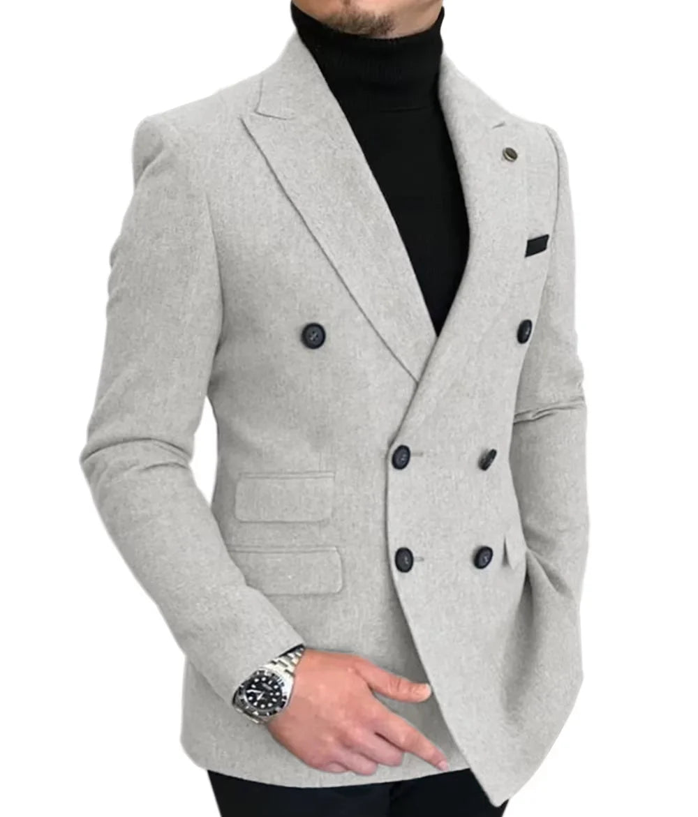 Blazer Croisé Homme en Laine Mélangée Style Tweed – CLEVI Paris