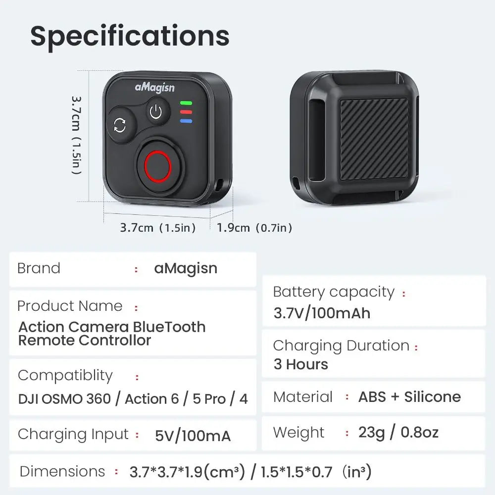 Télécommande Bluetooth DJI Osmo Action 4/5/5 Pro/6/360 – Portée 50m 96h Autonomie Bracelet Inclus – CLEVI Paris